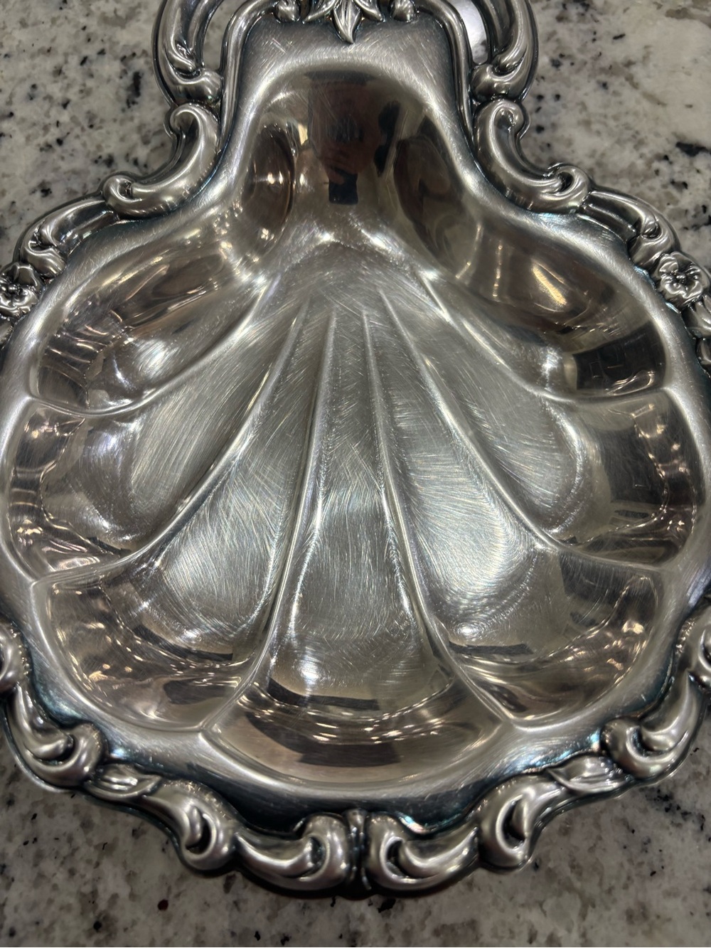 Vintage Ornate Silver Plated Clamshell Trinket Dish Shell Jewelry Tray VTG - Picture 5 of 11